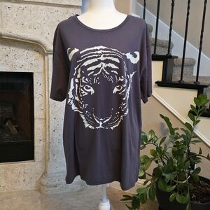 🐯 Cotton Oversized Dark Gray Tiger Graphic Tee Size L